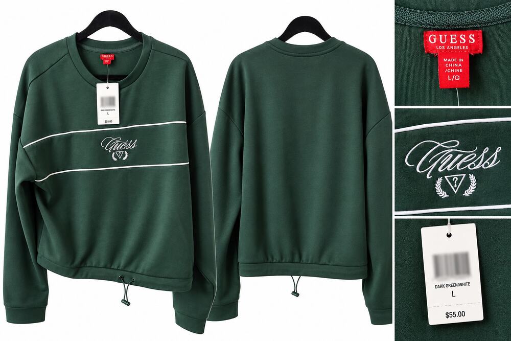 GUESS Dark Green Crewneck Sweatshirt – Logo Detail – Size L – NWT
